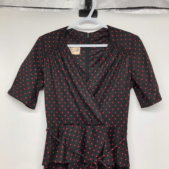 Vintage Place De La Mode by Sears Short Sleeve Red Black Polka Dot A-line dress - Picture 4 of 15